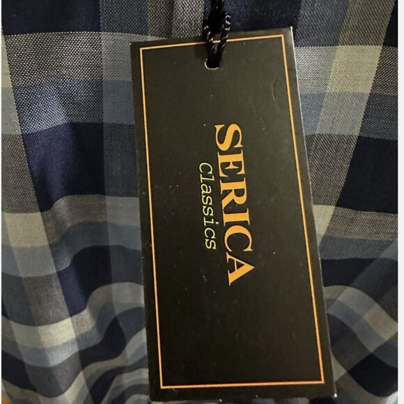 Serica Classics Blue and White Plaid Short Sleeve Button Soft Men’s Medium - Picture 8 of 10